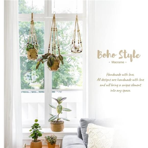 3 Pack Macrame Plant Hangers Indoor Different Size Hanging Planter Basket - Picture 11 of 14